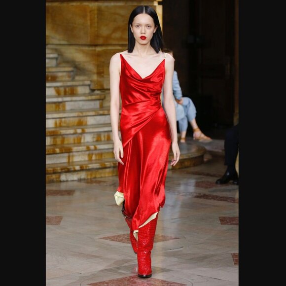 Auc Sies Marjan Farrah Liquid Satin Red dress 4 - Picture 9 of 14